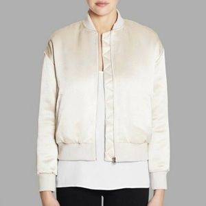 FRAME Atelier Champagne Satin Cropped Bomber Jacket Size XS